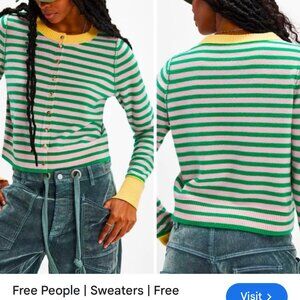 Free People Striped Cardigan with Green and Pink